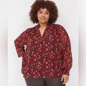 Lane Bryant Smocked-Shoulder Popover Blouse size 16
